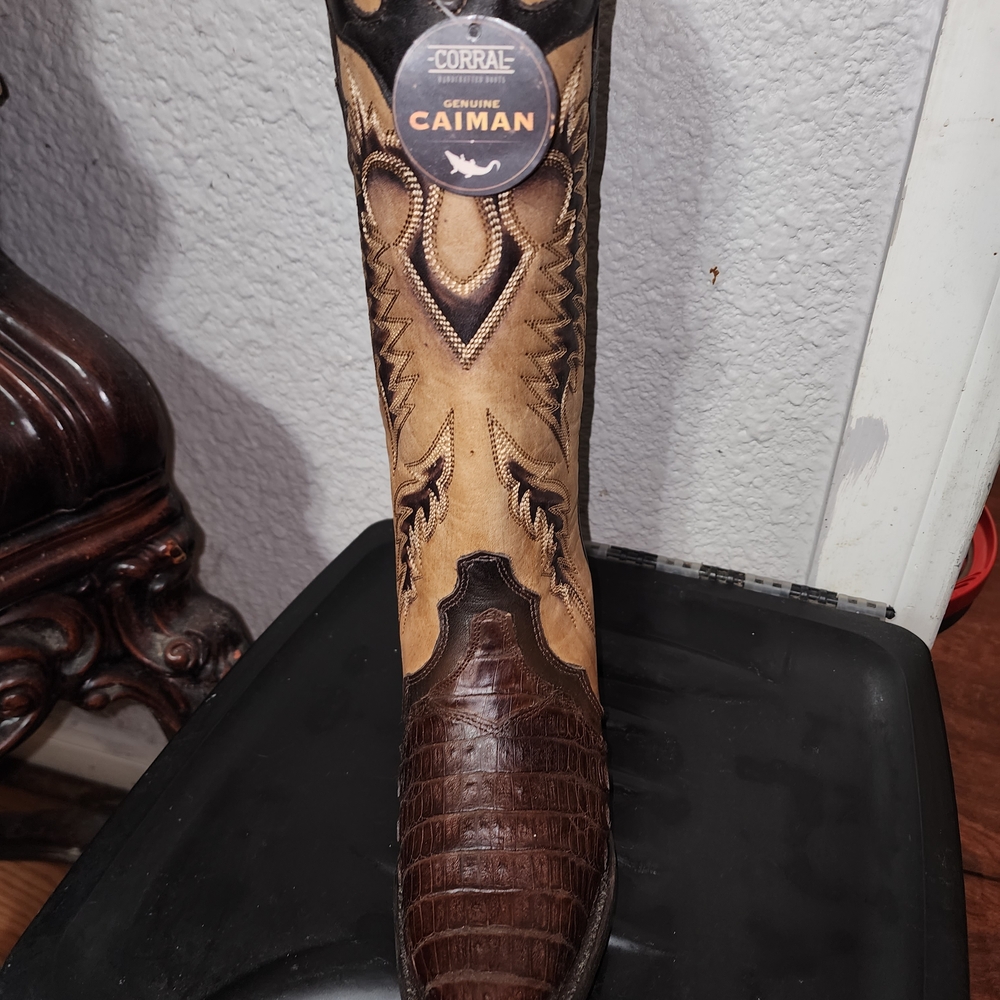 Corral Women's Over the Knee Caiman Boots in Brown and Tan